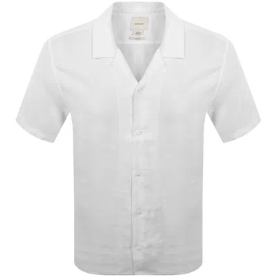 Calvin Klein Camp Collar Short Sleeve Shirt In Metallic