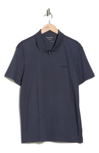 Calvin Klein Short Sleeve Liquid Zip Polo In Blue