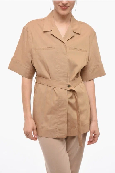 Calvin Klein Short Sleeve Long Shirt With Belt In Brown
