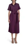 Calvin Klein Short Sleeve Pleated Shirtdress In Purple