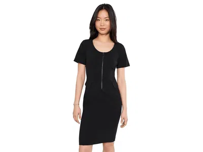 Calvin Klein Short Sleeve Scuba Crepe Zipper Neck Sheath In Black