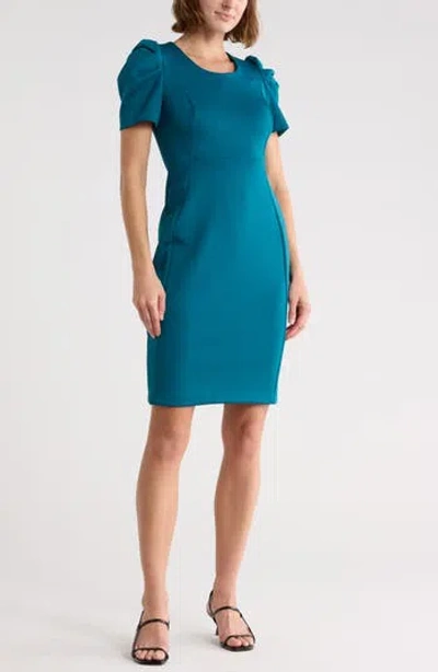 Calvin Klein Short Sleeve Scuba Sheath Dress In Blue