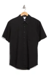 Calvin Klein Short Sleeve Seersucker Button-up Shirt In Black