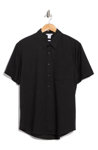 Calvin Klein Short Sleeve Seersucker Button-up Shirt In Black