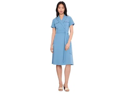 Calvin Klein Short Sleeve Self Tie Jacket Dress In Blue