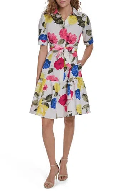 Calvin Klein Short Sleeve Shirtdress In Multi