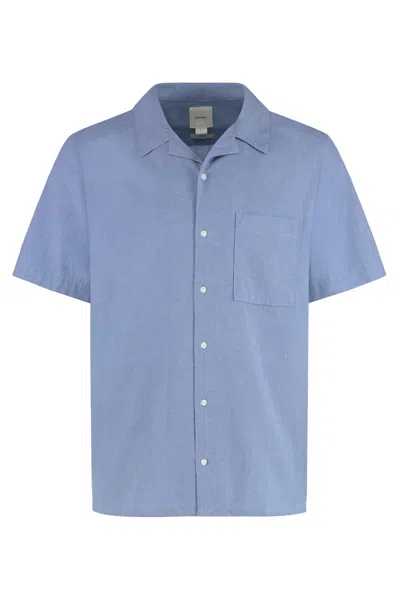 Calvin Klein Short Sleeve Stretch Cotton Shirt In Blue