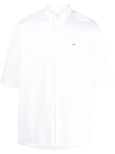 Calvin Klein Short-sleeve Stretch-cotton Shirt In White