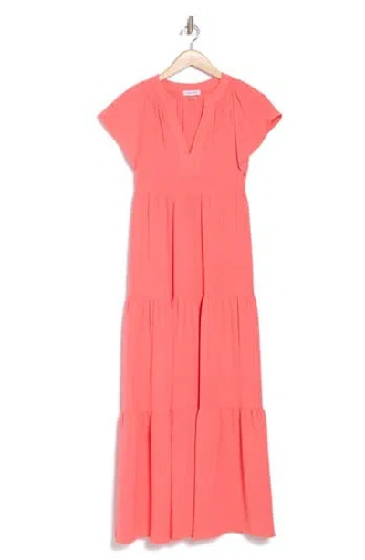 Calvin Klein Short Sleeve Tiered A-line Maxi Dress In Tulip