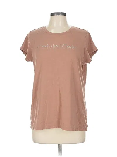 Pre-owned Calvin Klein Short Sleeve Top Brown Crew Neck Tops