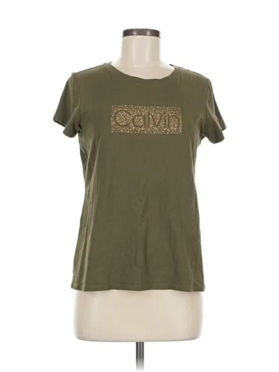 Pre-owned Calvin Klein Short Sleeve Top Green Crew Neck Tops