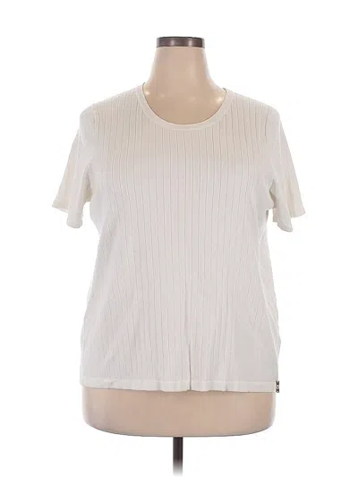Pre-owned Calvin Klein Short Sleeve Top Ivory Crew Neck Tops In White