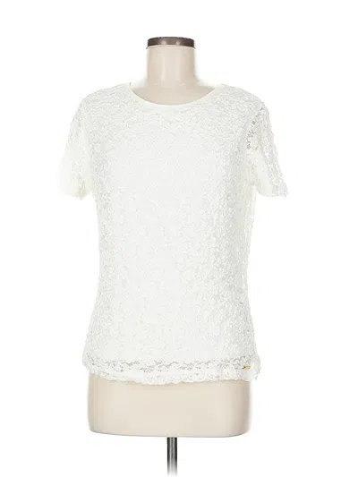 Pre-owned Calvin Klein Short Sleeve Top Ivory Crew Neck Tops In White
