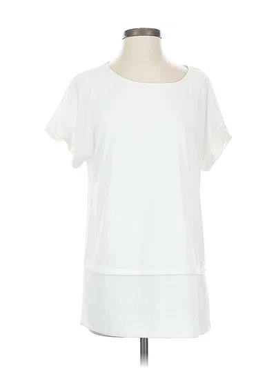 Pre-owned Calvin Klein Short Sleeve Top Ivory Scoop Neck Tops In White