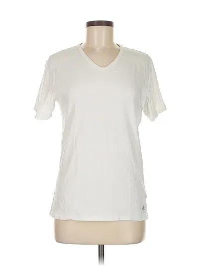 Pre-owned Calvin Klein Short Sleeve Top Ivory V Neck Tops In White