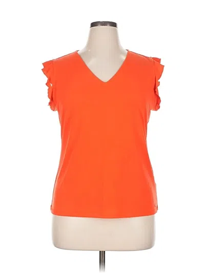 Pre-owned Calvin Klein Short Sleeve Top Orange V Neck Tops