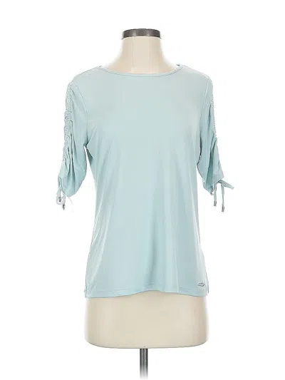 Pre-owned Calvin Klein Short Sleeve Top Teal Cold Shoulder Neckline Tops In Blue