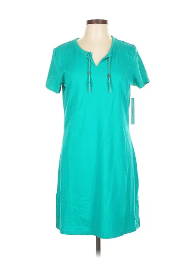 Pre-owned Calvin Klein Short Sleeve Top Teal Keyhole Neckline Tops In Blue
