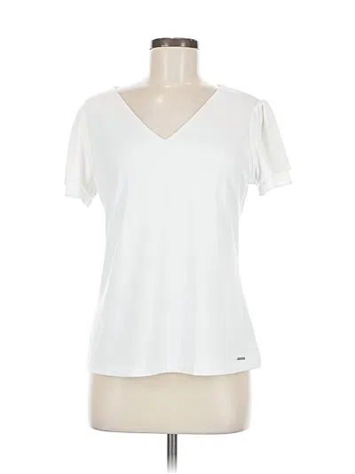 Pre-owned Calvin Klein Short Sleeve Top White V Neck Tops