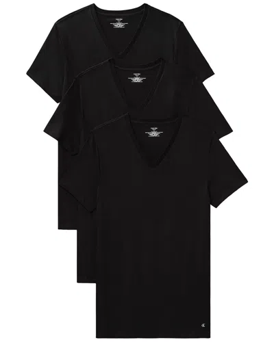 Calvin Klein Short Sleeve V-neck 3-pack In Black