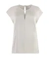 Calvin Klein Keyhole-neck Satin Blouse In White