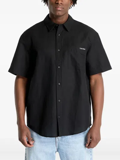 Calvin Klein Short-sleeved Button-up Shirt In Black