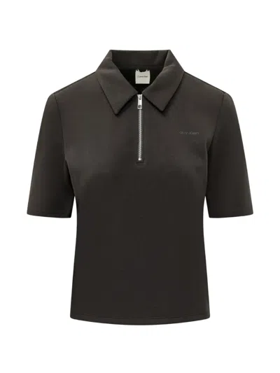 Calvin Klein Short-sleeve Half-zip Polo Shirt In Black