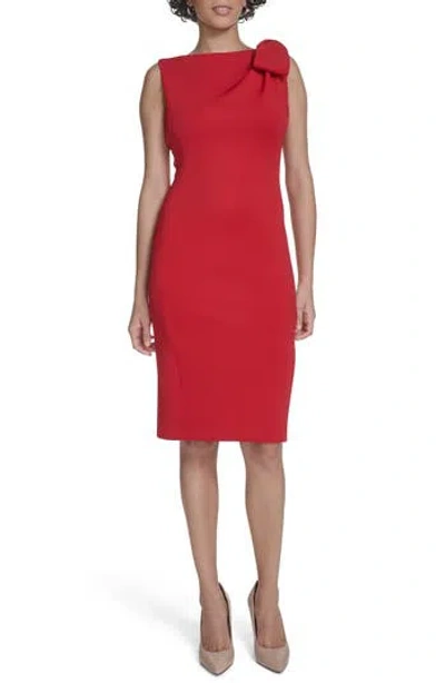 Calvin Klein Side Bow Sleeveless Scuba Knit Sheath Dress In Multi