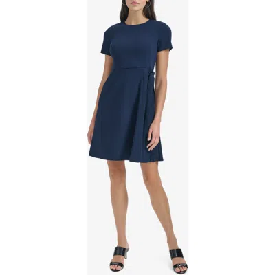 Calvin Klein Side Tie Pleated A-line Dress In Purple