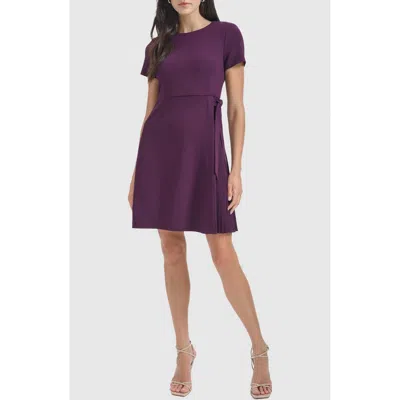 Calvin Klein Side Tie Pleated A-line Dress In Purple