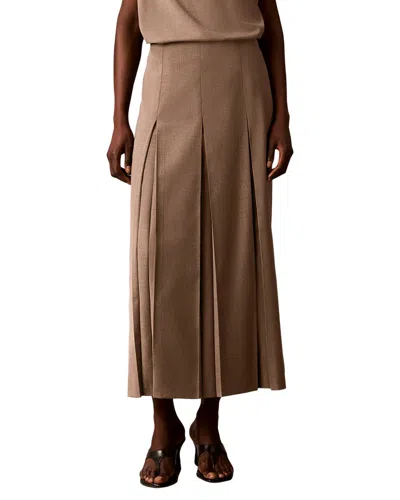 Calvin Klein Side Zip Inverted Pleat Midi Skirt In Brown