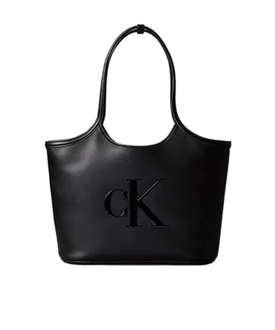 Calvin Klein Signature Monogram Laptop Tote Bag In Black