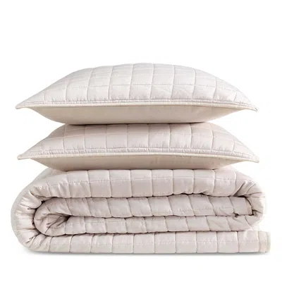 Calvin Klein Signature Solid Tencel 3 Piece Quilt Set, Queen In Neutral