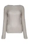 Calvin Klein Boat Neck Silk Blend Relaxed Sweater In Gray