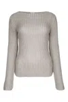 Calvin Klein Boat Neck Silk Blend Relaxed Sweater In Silverlining