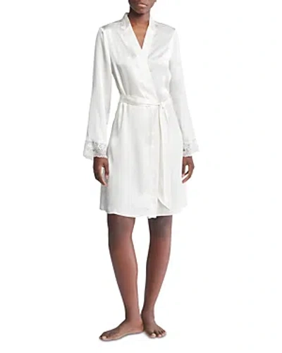 Calvin Klein Silk Lace Trim Dressing Gown In Ivory