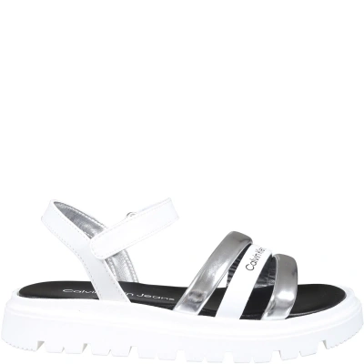 Calvin Klein Kids' Silver Sandals For Girl With Logo