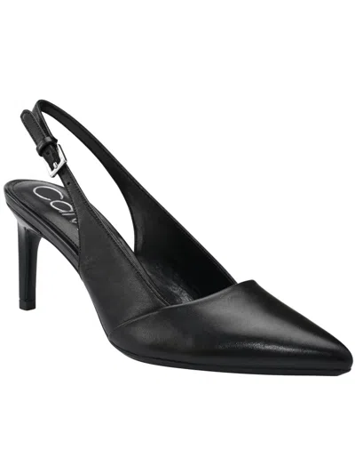 Calvin Klein Silvia Womens Leather Pointed Toe Slingback Heels In Black
