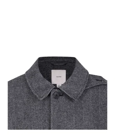 Calvin Klein Single-breasted Herringbone Coat In Gray