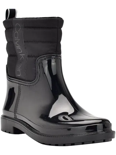 Calvin Klein Sisely Womens Ankle Block Heel Rain Boots In Black