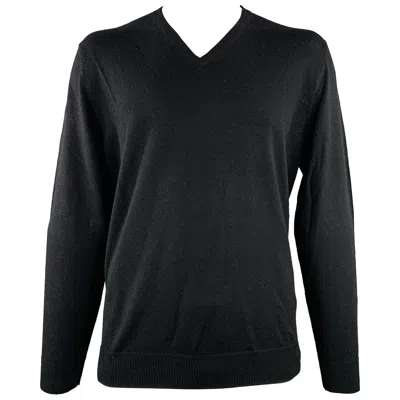 Pre-owned Calvin Klein Size Xl Black Merino Wool Knit V-neck Pullover