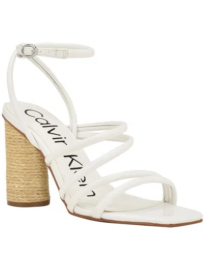Calvin Klein Sizzle Womens Patent Ankle Strap Heels In White