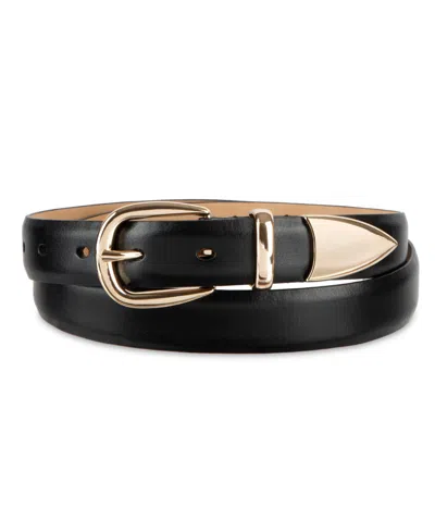 Calvin Klein Skinny Leather Gold-tone Belt In Black