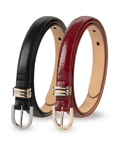 Calvin Klein Skinny Solid And Embossed Belt Set In Multi