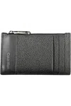 Calvin Klein Sleek Leather Card Holder With Zip Detail In Black