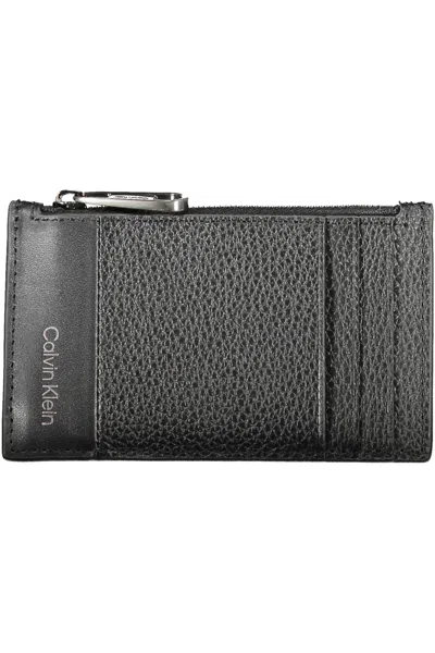 Calvin Klein Sleek Leather Card Holder With Zip Detail In Black