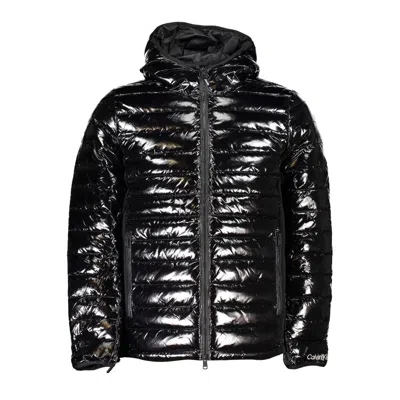 Calvin Klein Sleek Nylon Hooded Jacket With Contrast Details In Black