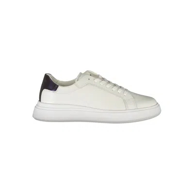 CALVIN KLEIN SLEEK WHITE CONTRAST LACE-UP SNEAKERS
