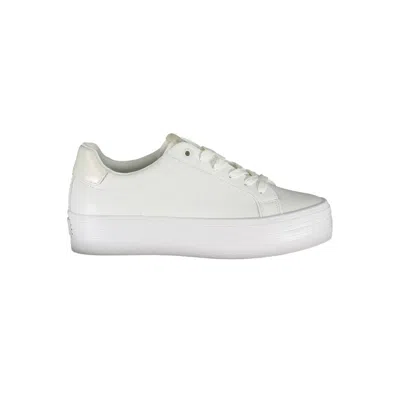 Calvin Klein Sleek White Lace-up Sneakers With Contrast Detail In Bianco