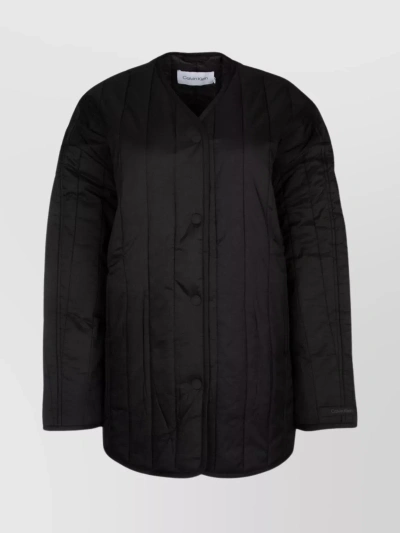 Calvin Klein Sleeved Quilted Coat With Pockets In Black